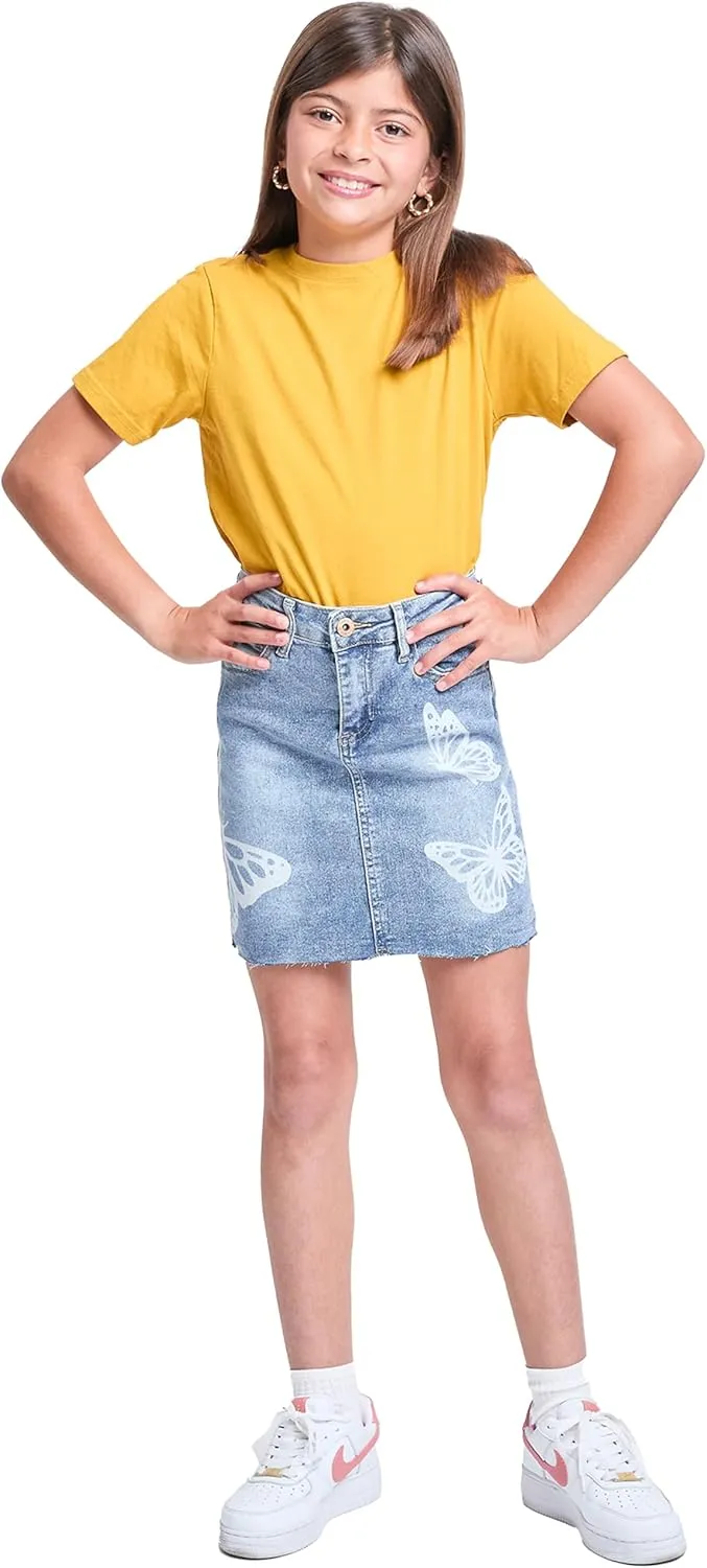 YMI Jeans Girls Butterfly Print Raw Hem Mini Denim Skirt