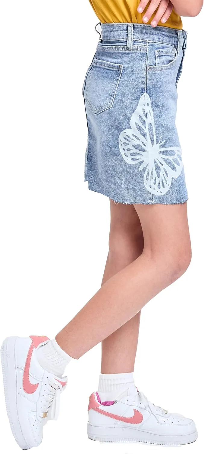 YMI Jeans Girls Butterfly Print Raw Hem Mini Denim Skirt