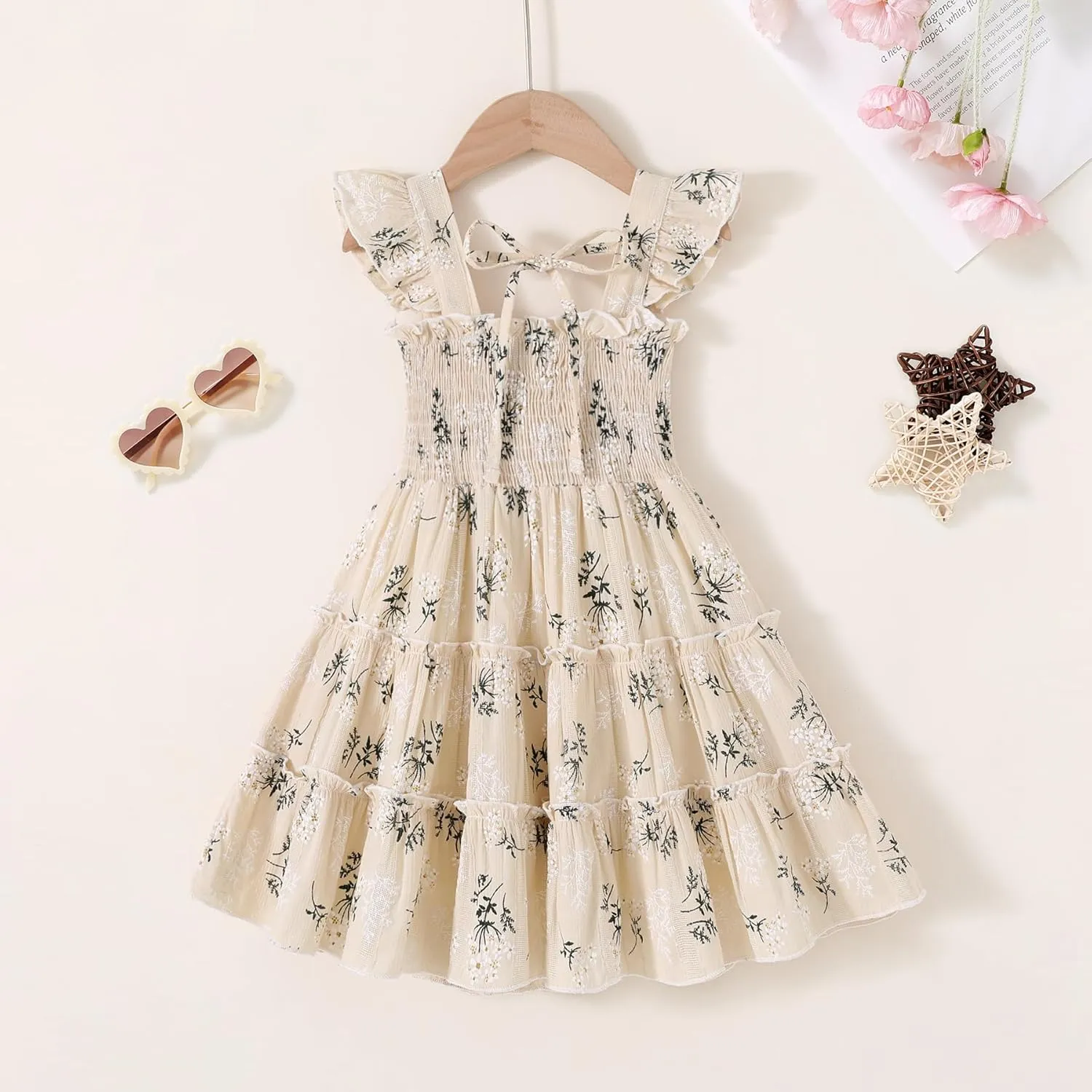 YOUNGER TREE Toddler Girl Dress Baby Girls Summer Clothes Ruffle Sleeve Floral Smock Beach Boho Dresses Sundress