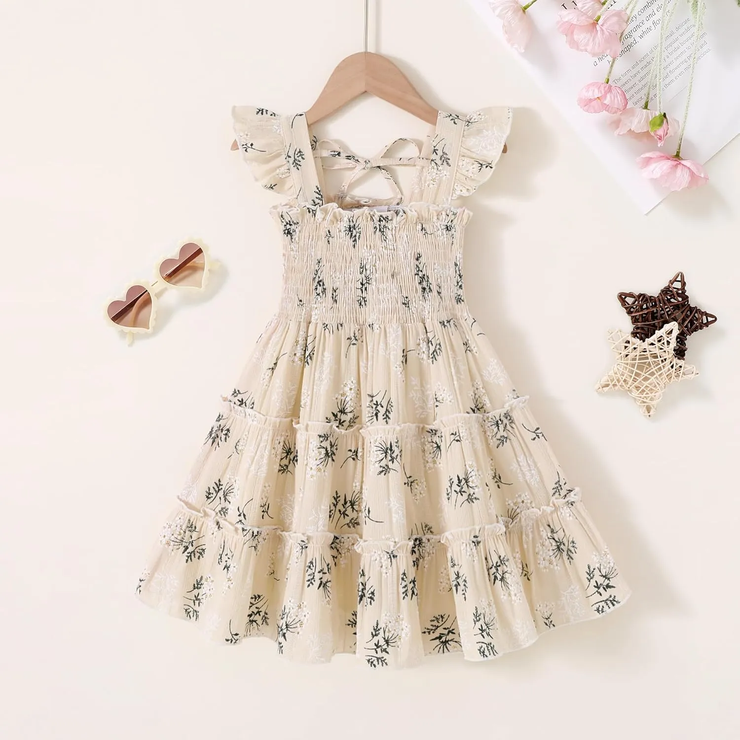 YOUNGER TREE Toddler Girl Dress Baby Girls Summer Clothes Ruffle Sleeve Floral Smock Beach Boho Dresses Sundress
